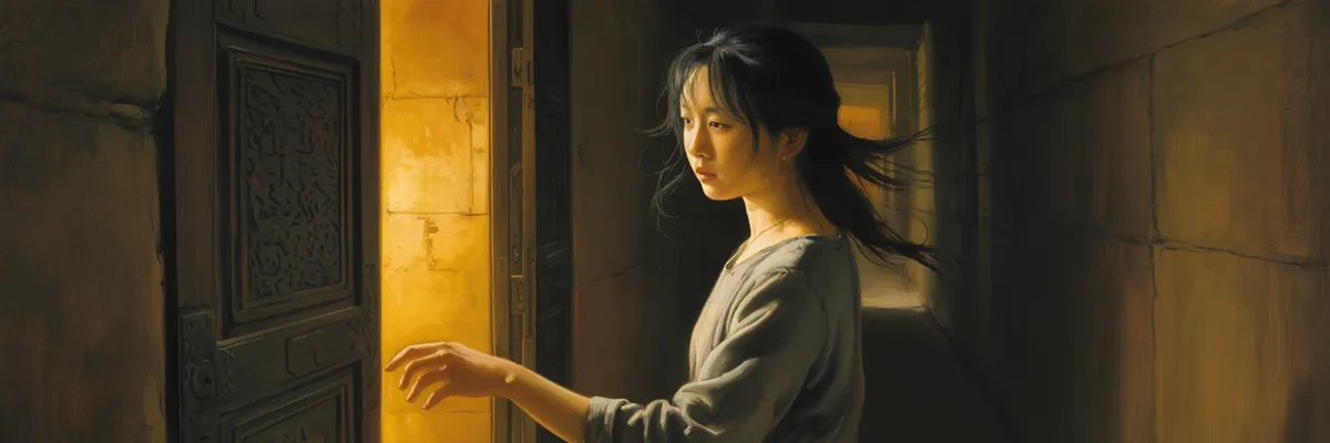 女人站在門口伸出手——她在追,不是在逼