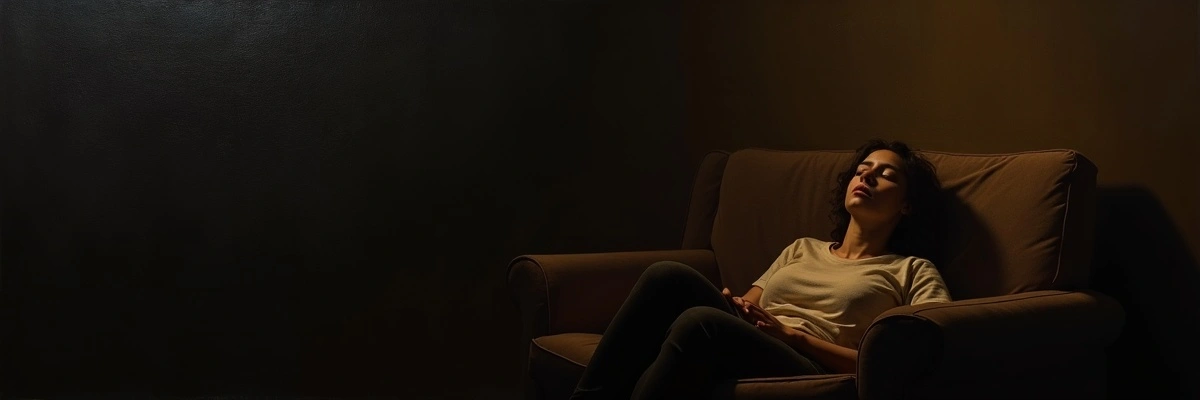 深夜客廳，所有人都睡了，她終於坐下來