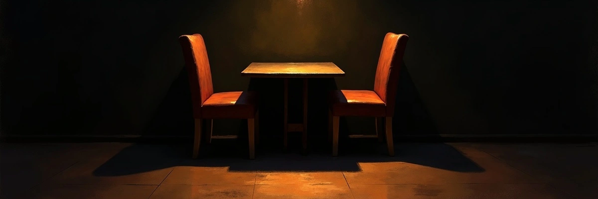 兩張空椅對著餐桌——大人往不同方向走了